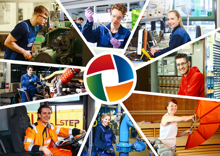 Collage aus acht Bildern. Personen bei der Ausübung verschiedener Berufe. Collage aus acht Bildern. Personen bei der Ausübung verschiedener Berufe.