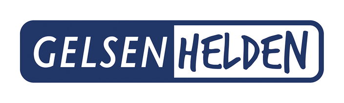 Schriftzug in blau-weiß in Großbuchstaben mit dem Text: Gelsenhelden Schriftzug in blau-weiß in Großbuchstaben mit dem Text: Gelsenhelden