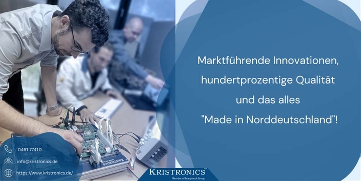 Elektroniker für Geräte und Systeme bei der Arbeit, Bildaufschrift: Marktführende Innovationen, hundertprozentige Qualität und das alles "Made in Norddeutschland"! Elektroniker für Geräte und Systeme bei der Arbeit, Bildaufschrift: Marktführende Innovationen, hundertprozentige Qualität und das alles "Made in Norddeutschland"!