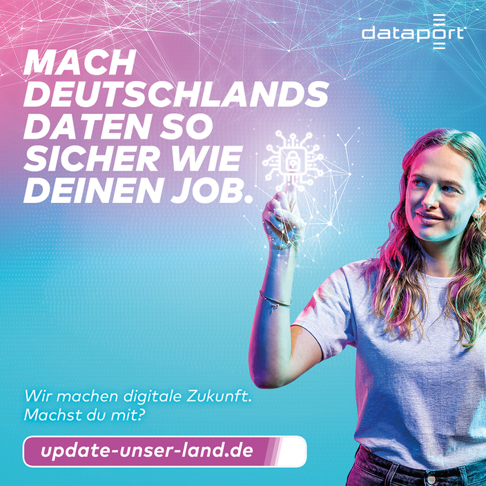 Werbekampagne mit der Aufschrift: Mach Deutschlands Daten so sicher wie deinen Job. Werbekampagne mit der Aufschrift: Mach Deutschlands Daten so sicher wie deinen Job.