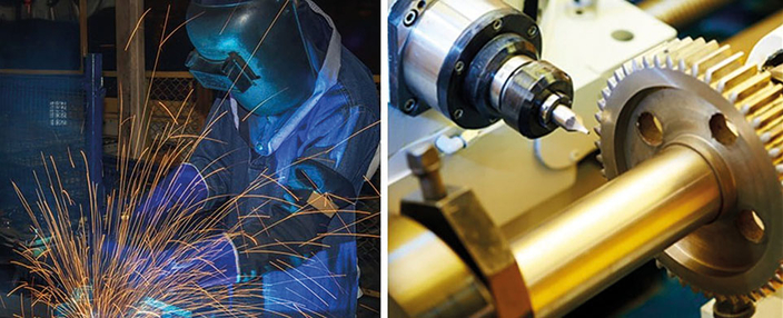 Zwei Nahaufnahmen vom Feinwerkmechaniker/in und Metallbauer/in.