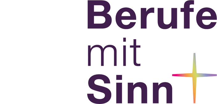 Schriftzug Berufe mit Sinn und ein buntes Kreuz daneben