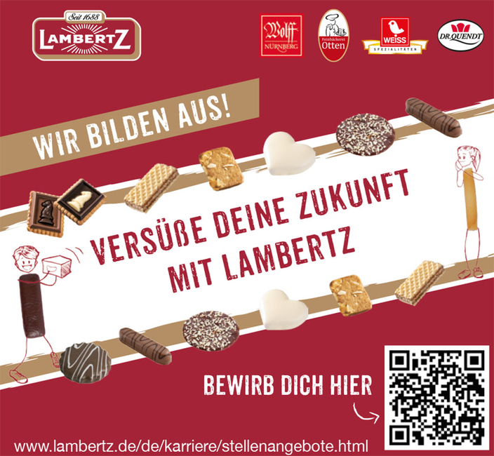 Lambertz-Werbeanzeige mit Logo und verschiedenen Gebäcken Lambertz-Werbeanzeige mit Logo und verschiedenen Gebäcken