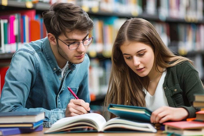 Studierende in Bibliothek Studierende in Bibliothek