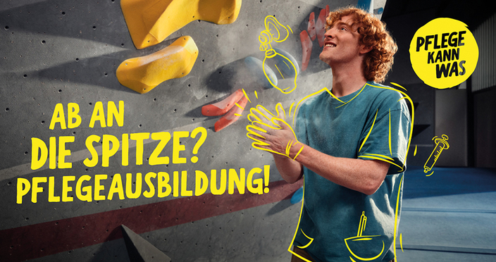 Kampagnenbild "Ab an die Spitze" Pflegeausbildung! Pflege kann was."