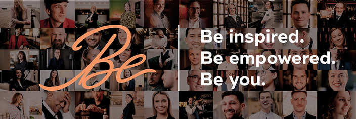 Kampagnenbild Be inspired. Be empowered. Be you. Viele kleine Bilder von Menschen im Schachbrettmuster angeordnet.