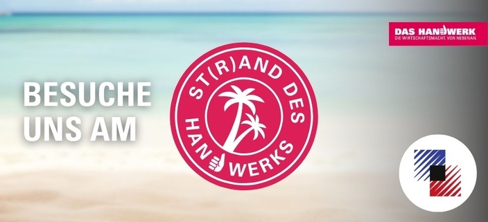 Strandbild mit Aufschrift "Besuche uns am St(r)and des Handwerks" und Logo Fliesen- und Natursteinleger-Innung Oldenburg Strandbild mit Aufschrift "Besuche uns am St(r)and des Handwerks" und Logo Fliesen- und Natursteinleger-Innung Oldenburg