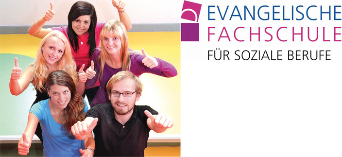 Bildcollage Logo und 5 freundliche Personen halten ihren Daume hoch Bildcollage Logo und 5 freundliche Personen halten ihren Daume hoch