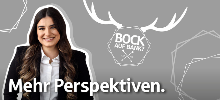 Weibliche Person mit dem Slogan "Bock auf Bank"