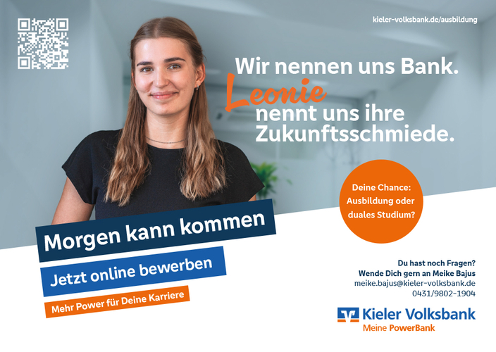 Azubikampagne mit der Aufschrift: Wir nennen uns Bank. Leonie nennt uns ihre Zukunftsschmiede. Azubikampagne mit der Aufschrift: Wir nennen uns Bank. Leonie nennt uns ihre Zukunftsschmiede.