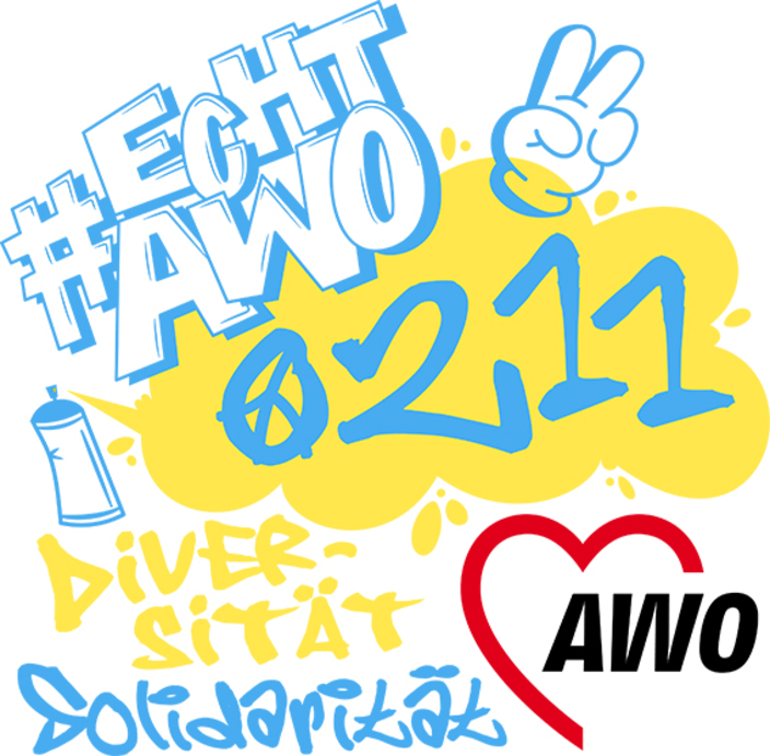 Collage aus Logo AWO und #Echt AWO. Collage aus Logo AWO und #Echt AWO.