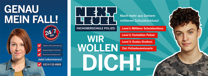 Werbekampagne für Ausbildung und Studium beim Polizeipräsidium Dortmund Werbekampagne für Ausbildung und Studium beim Polizeipräsidium Dortmund