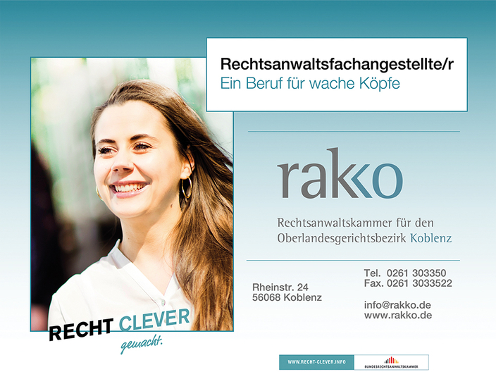 Bild junger Dame und Logo Rechtsanwaltskammer