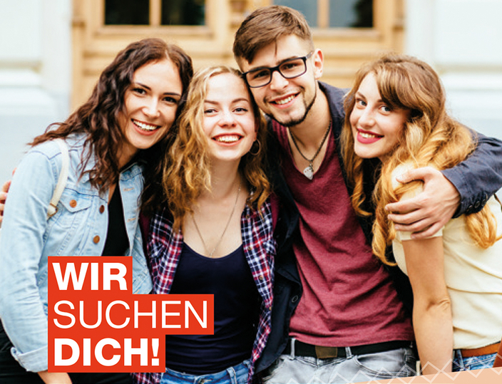 Gruppe junger Menschen "Wir suchen Dich!" Gruppe junger Menschen "Wir suchen Dich!"