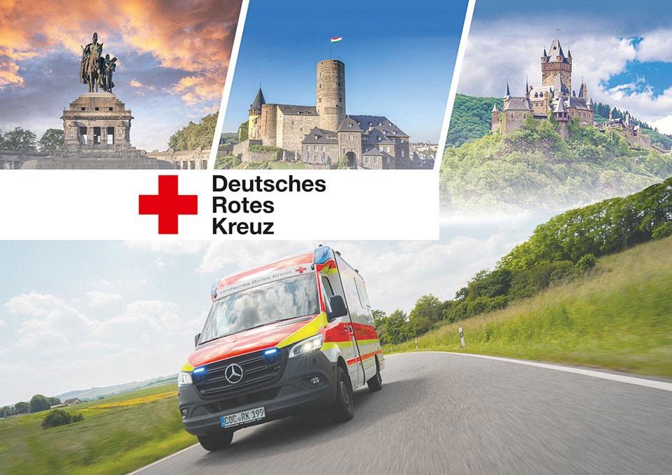 Bildcollage Deutsches Rotes Kreuz mit Rettungswagen