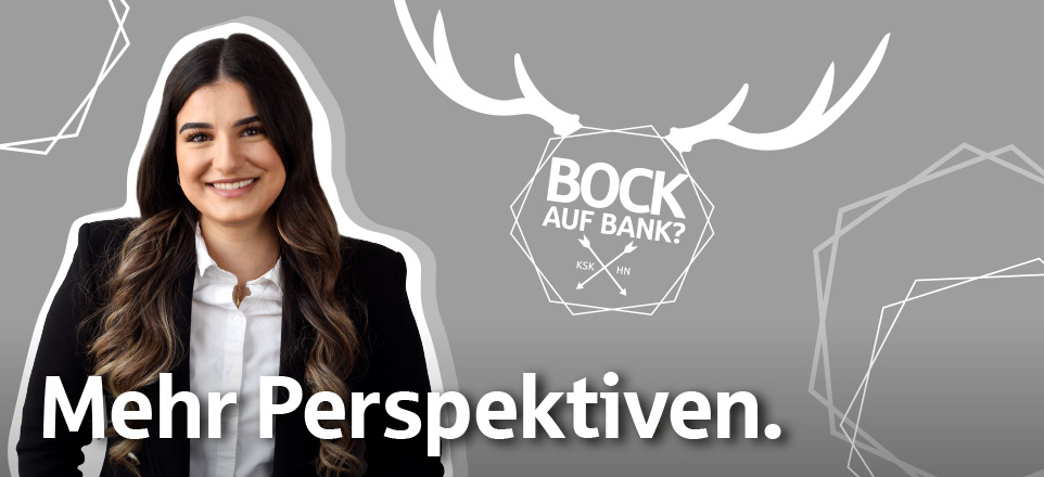 Weibliche Person mit dem Slogan "Bock auf Bank" Weibliche Person mit dem Slogan "Bock auf Bank"